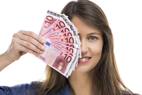 Woman holding some Euro — Stock Photo, Image