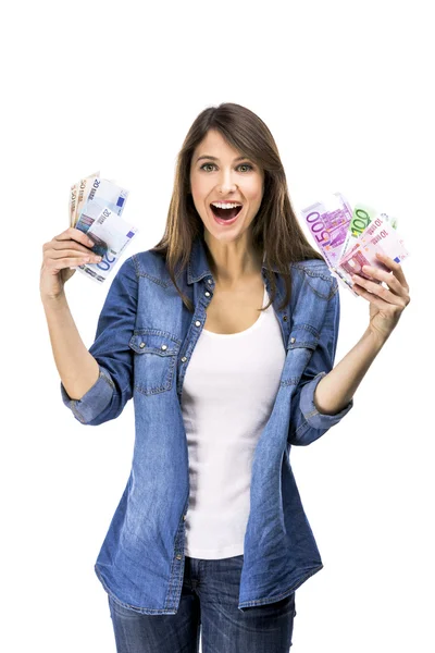 Woman holding some Euro — Stock Photo, Image