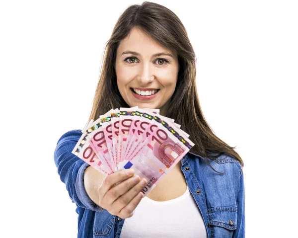 Žena drží nějaké euro — Stock fotografie