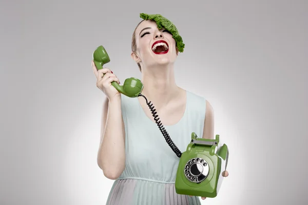 Woman with a cabbage on the head — Stock Image Woman with a cabbage on the head Stock Picture