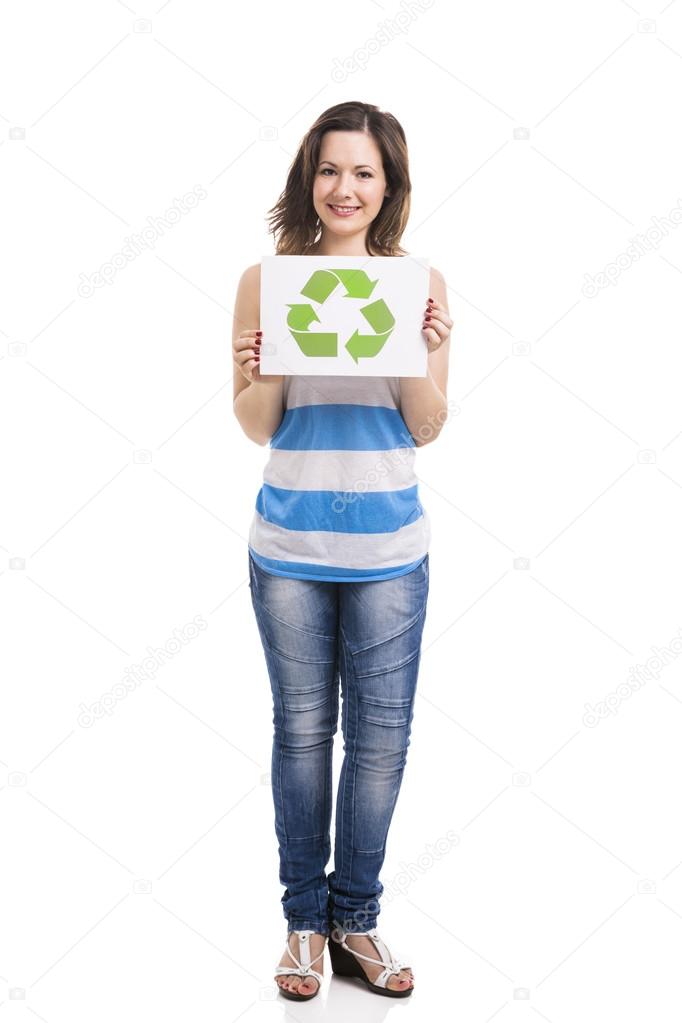 Woman with  recycling symbol