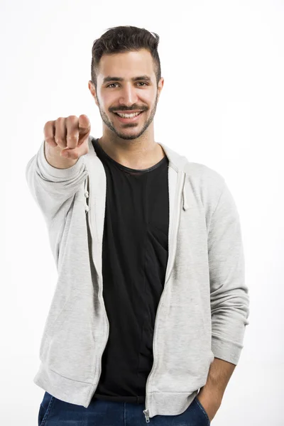 Hombre latino exitoso señalando — Foto de Stock