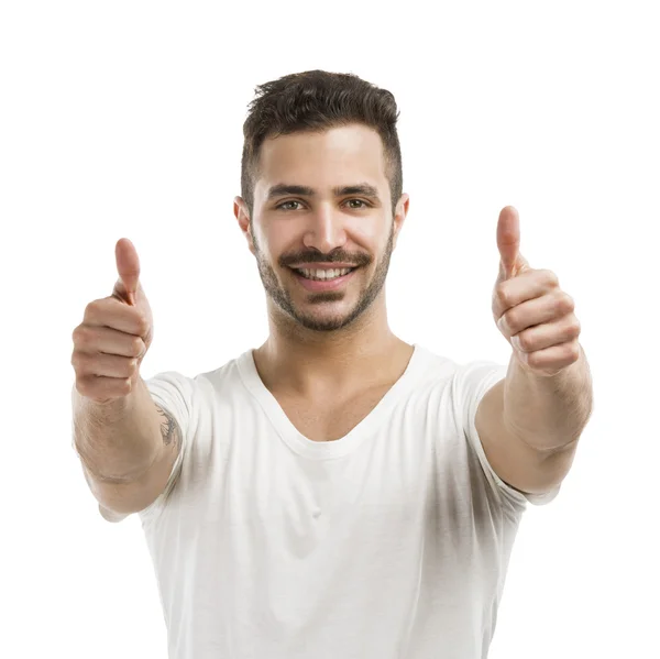 Hombre sonriendo con el pulgar hacia arriba —  Fotos de Stock