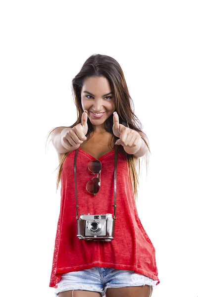 Young woman with thumbs up — Stock Photo, Image