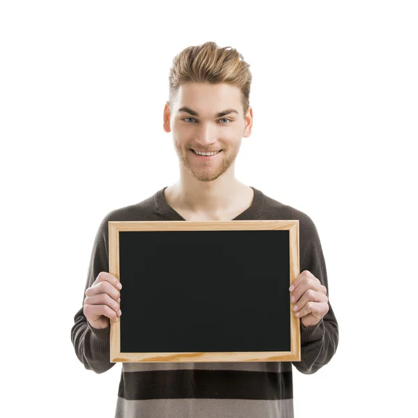 Man holding a chalkboard — Stock Photo, Image