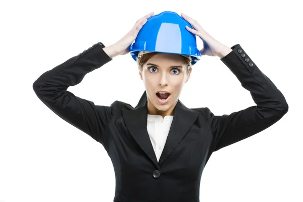 Fuuny portrait of young female engineer — Stock Photo, Image