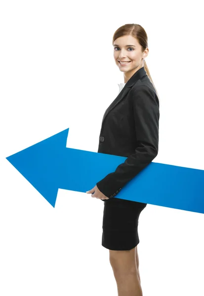 Business kvinna med en blå pil — Stockfoto