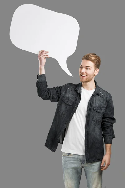 Holding a speack balloon — Stock Photo, Image