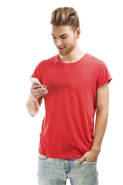 Mladý muž SMS — Stock fotografie