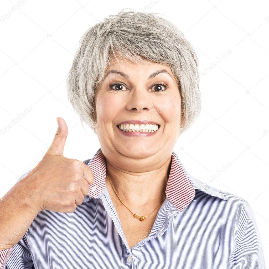 Elderly woman with thumbs up