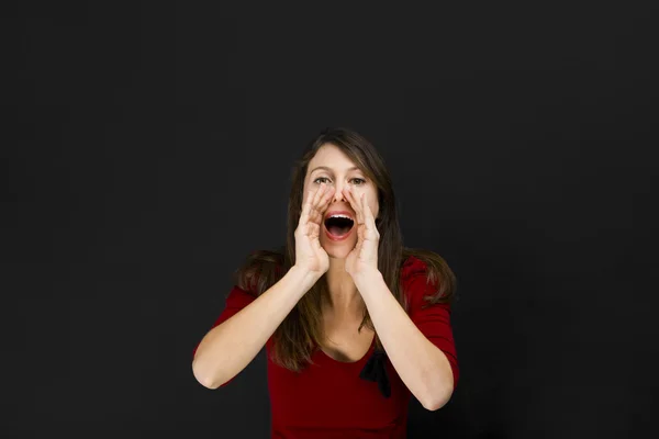 Estudante mulher chamando alguém — Fotografia de Stock