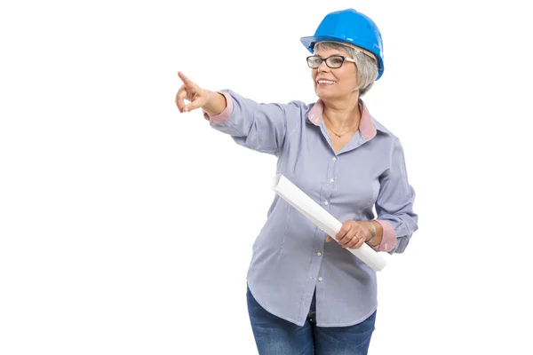 Female architect with a helmet — Stock Photo, Image