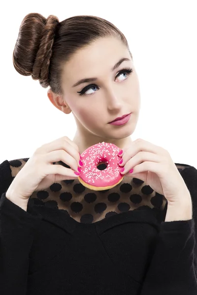 Chica de moda con donut — Foto de Stock