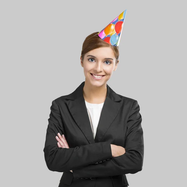 Mulher de negócios celebrando algo — Fotografia de Stock