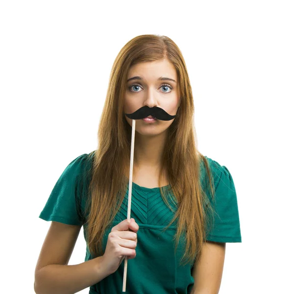 Belle fille avec moustache — Photo