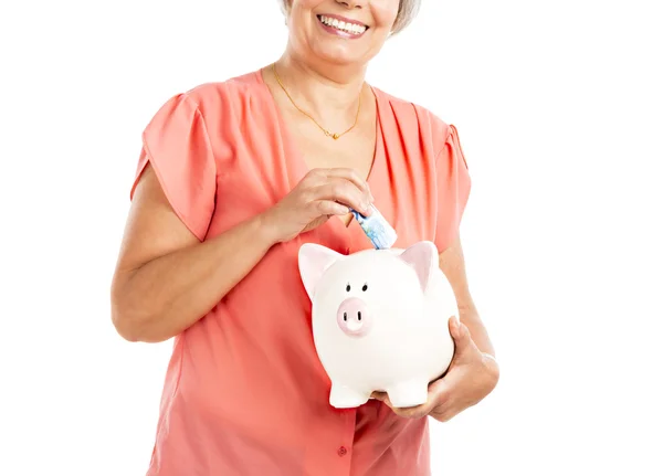 Old woman Saving money — Stock Photo, Image