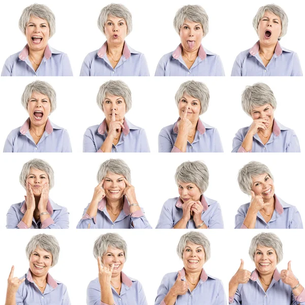 Ältere Frau in unterschiedlicher Stimmung — Stockfoto