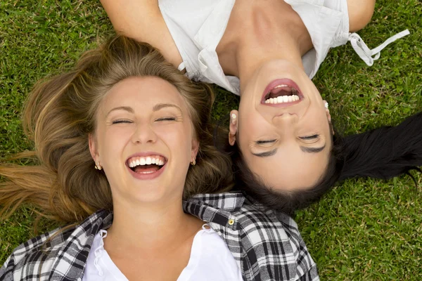 Beste Freunde im Gras liegend — Stockfoto