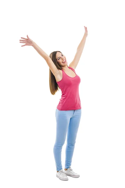 Happy woman with open arms — Stock Photo, Image