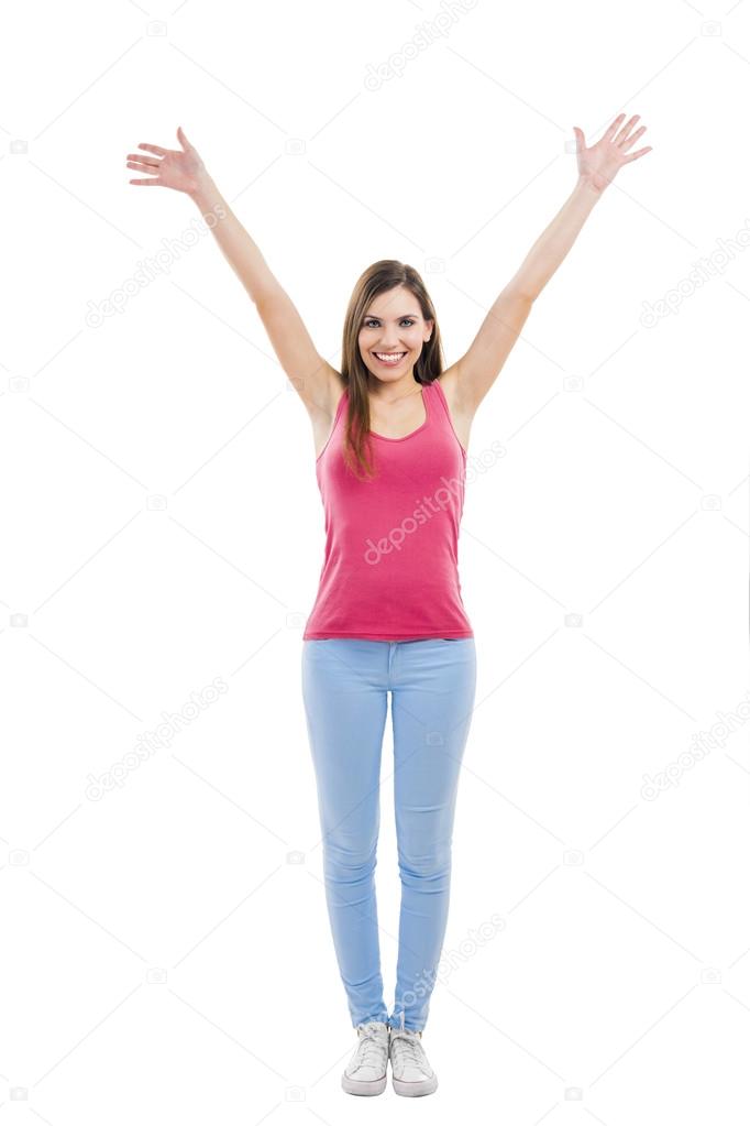 Happy woman  with open arms