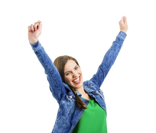 Woman smiling with arms open — Stock Photo, Image