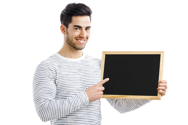 Man holding a chalkboard — Stock Photo, Image