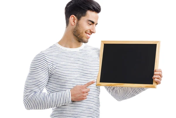 Man holding a chalkboard — Stock Photo, Image