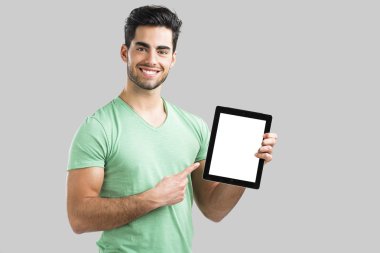 adam bir tablet ile çalışma