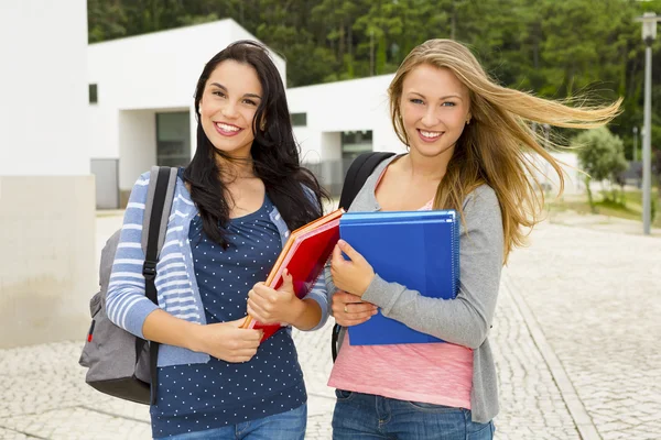 Estudantes adolescentes segurando cadernos e sorrindo — Fotografia de Stock