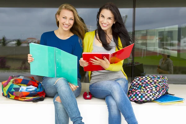 Estudantes adolescentes estudando juntos na escola — Fotografia de Stock