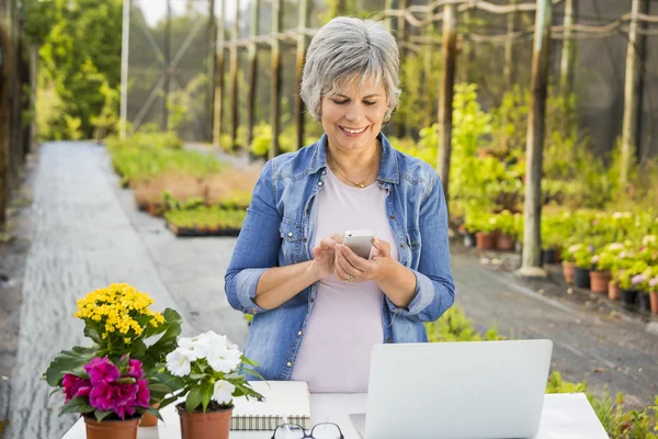 Frau arbeitet in einem Blumenladen — Stockfoto