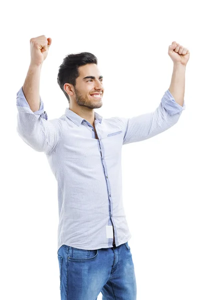 Úspěšný mladý muž s otevřenou náručí — Stock fotografie