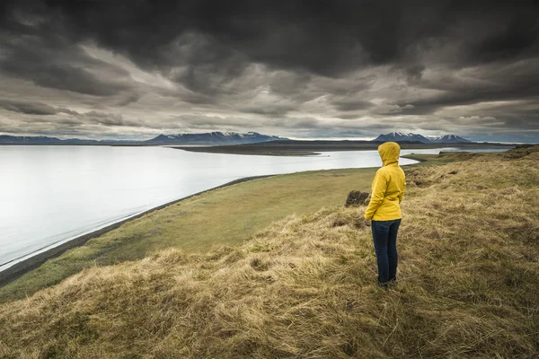 Frau beim Betrachten einer wunderschönen Landschaft — Stockfoto
