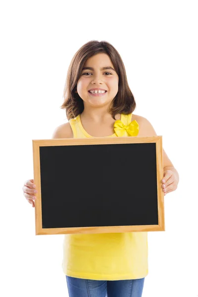 Menina segurando um quadro — Fotografia de Stock