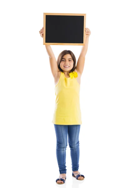 Girl holding a chalkboard — Stock Photo, Image