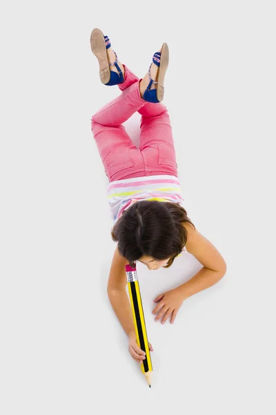 Little girl drawing on the floor — Stock Photo, Image