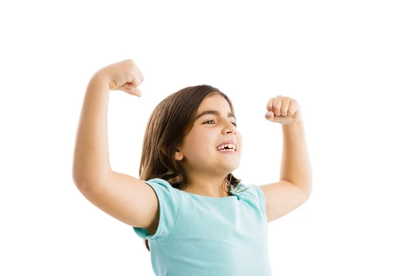 Happy girl with arms raised on air — Stock Photo, Image