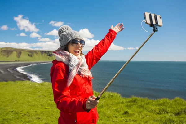 Tourist having fun and making a selfie — Stock Photo, Image