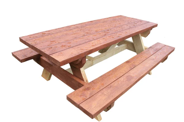 Mesa de madeira com bancos — Fotografia de Stock