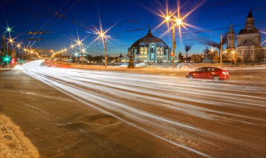 Winter night in Tula, Russia clipart