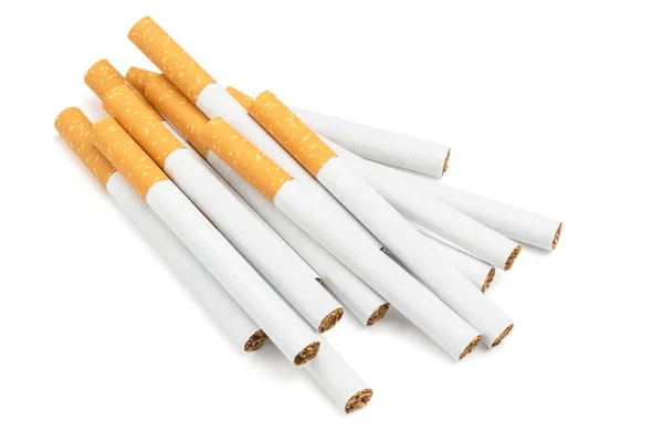 Klasyczne papierosy filtracyjne izolowane na biało z cieniami — Zdjęcie stockowe