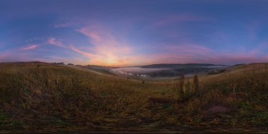 foggy sunrise at riverside spherical panorama clipart
