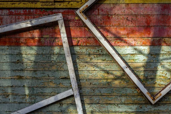 Αφηρημένη Σύνθεση Σκελετό Παλιό Ξύλινο Τοίχο Φθαρμένο Χρώμα Ξεφλούδισμα — Φωτογραφία Αρχείου
