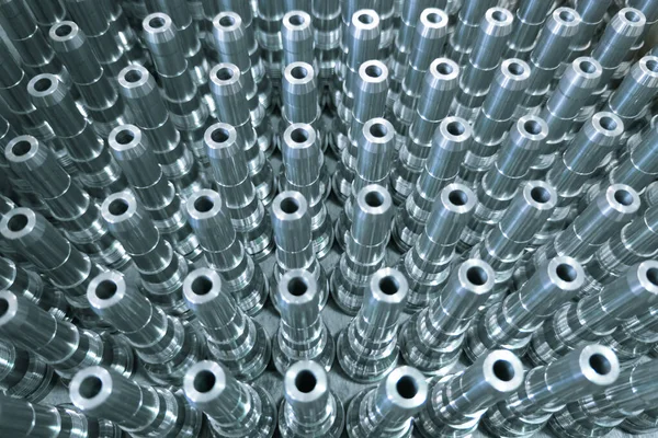 Shiny Long Steel Parts Full Frame Background Clean Steel Threaded — Stock Photo, Image