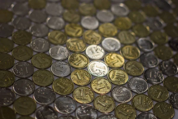 One Russian Ruble Coins Dark Tile Background Selective Focus — Stock Photo, Image
