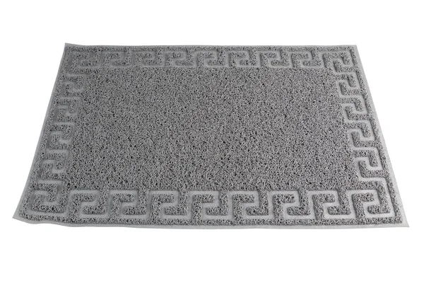gray synthetic rubber hair welcome mat carpet in linear perspective, isolated on white background