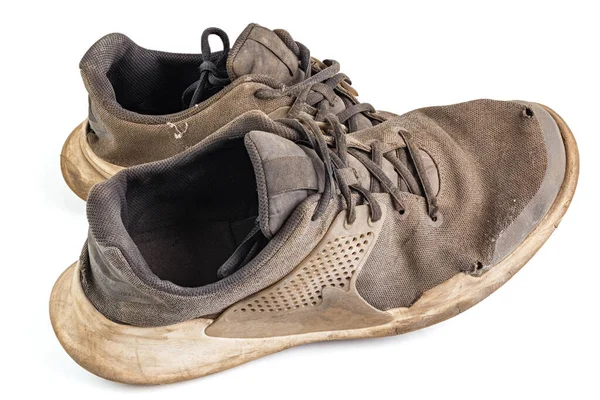Par de zapatillas sucias usadas aisladas sobre fondo blanco — Foto de Stock