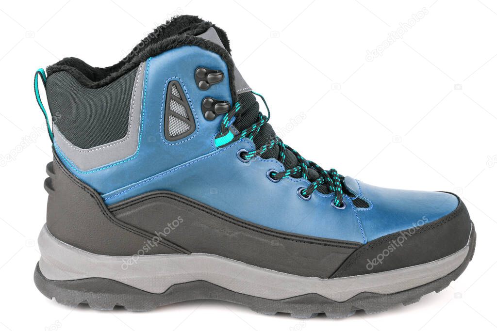 blue insulated winter warm three quarter sneaker or boot isolated on white background