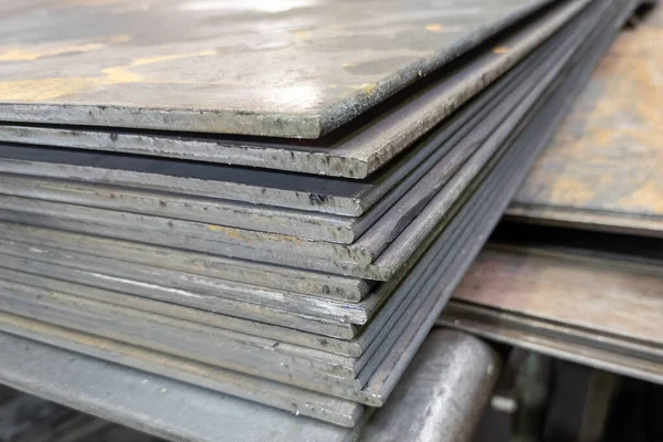 Thick hot rolled steel sheets stack corner, close-up — Stock Photo, Image