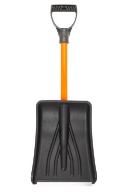 Küçük plastik kar küreği, beyaz arka planda izole edilmiş - ön tarafta